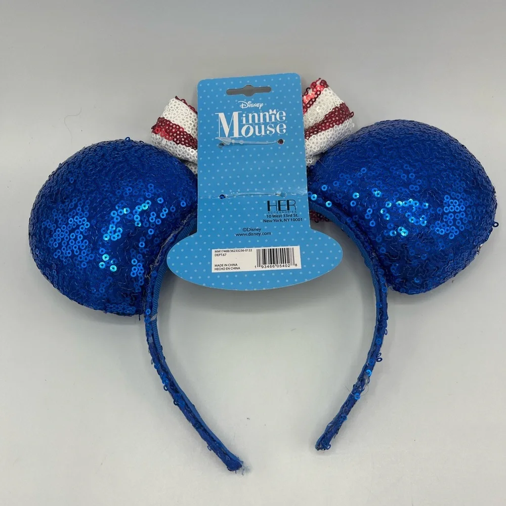 Disney Minnie Mouse Blue Sequin Ears with Striped Bow